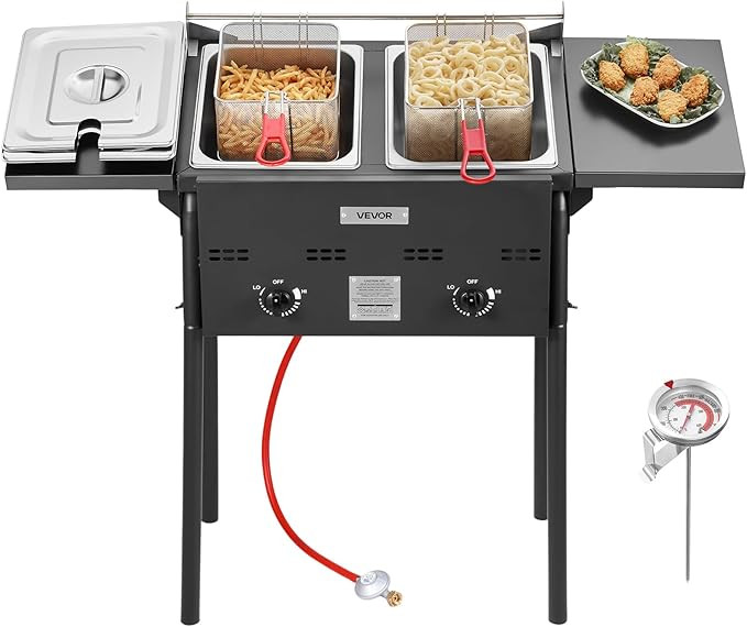 VEVOR Outdoor Propane Deep Fryer, Double Burners Commercial Fryer, 16 Qt Stainless Steel Cooker w... | Amazon (US)