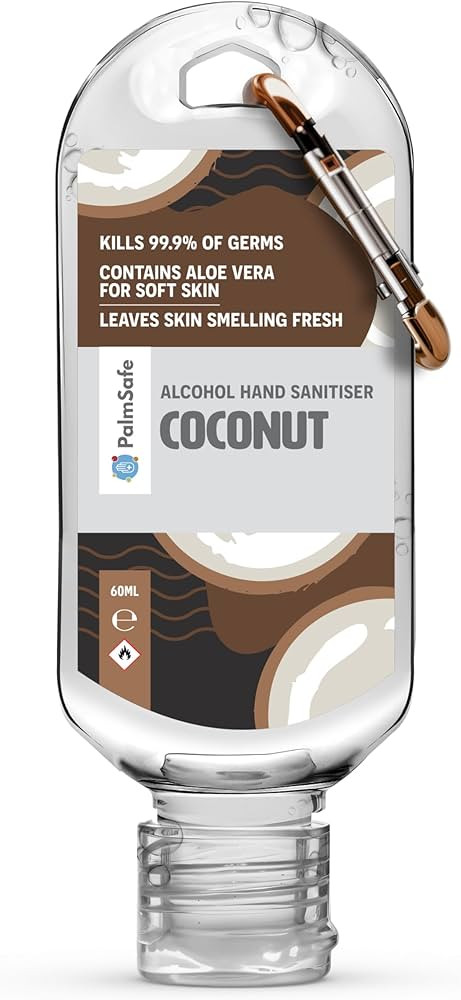 Palm Safe Coconut 60ml Anti Bacterial Premium Hand Sanitiser Travel Size Refillable Clip Bottle Q... | Amazon (UK)