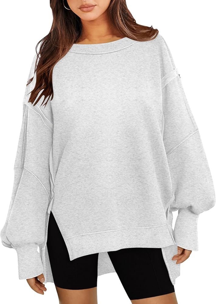 Women's Oversized Sweatshirt Crewneck Long Sleeve Side Slit Casual Loose Slouchy Pullover Top | Amazon (US)