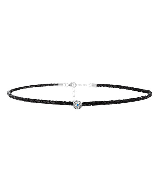 Willowbird Women's Necklaces Silver - Blue & Black Sterling Silver Evil Eye Braided Leather Choker Necklace | Zulily