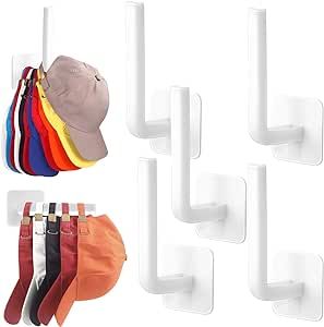 Hat Racks for Baseball Caps Wall, 5 Pack Adhesive Hat Hooks Hanger Holder, Multi-Purpose Strong H... | Amazon (US)