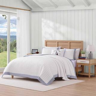 Hilfiger Resort 3-Piece White/Navy Blue Microfiber Full/Queen Quilt Set | The Home Depot