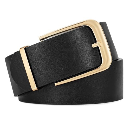WERFORU Women Wide Leather Belt Women Fashion Wide Belt for Dresses Jeans Ladies Fashion Thick Waistbelt with Gold Buckle | Amazon (US)