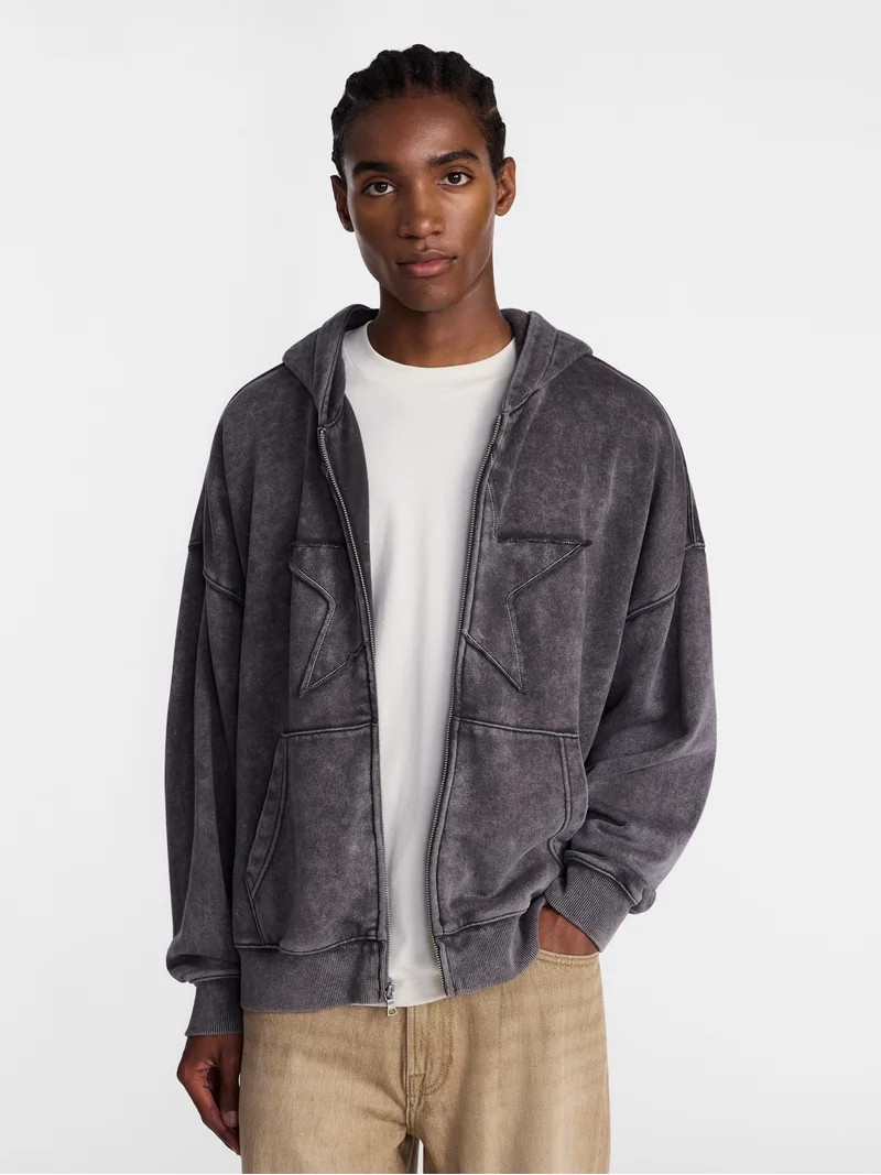No Boundaries Zip Up Oversized Hoodie with Applique Detail, Men's and Big Men's XS-3XL | Walmart (US)
