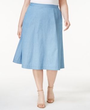 Ny Collection Plus Size Cotton Chambray Skirt | Macys (US)