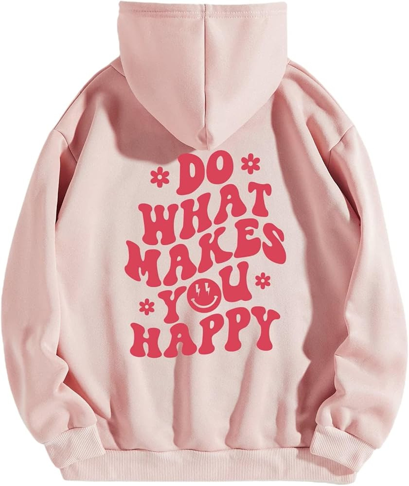 Floerns Women's Letter Graphic Print Long Sleeve Drawstring Hoodie Sweatshirt | Amazon (US)