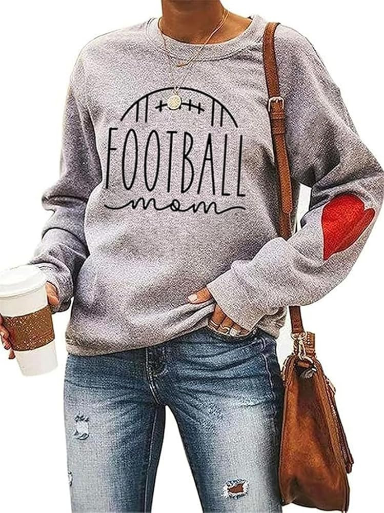Women Football Soccer Mom Sweatshirt Game Day Sweatshirts Sports Mom Heart Print Long Sleeve Mama... | Amazon (US)