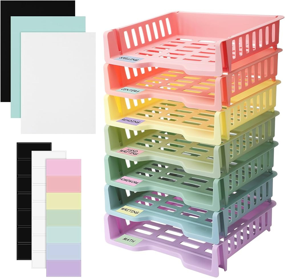 Set of 7 Turn in Trays Classroom with 3 Sets Stickers Plastic Stackable Paper Trays Teacher Desk ... | Amazon (US)
