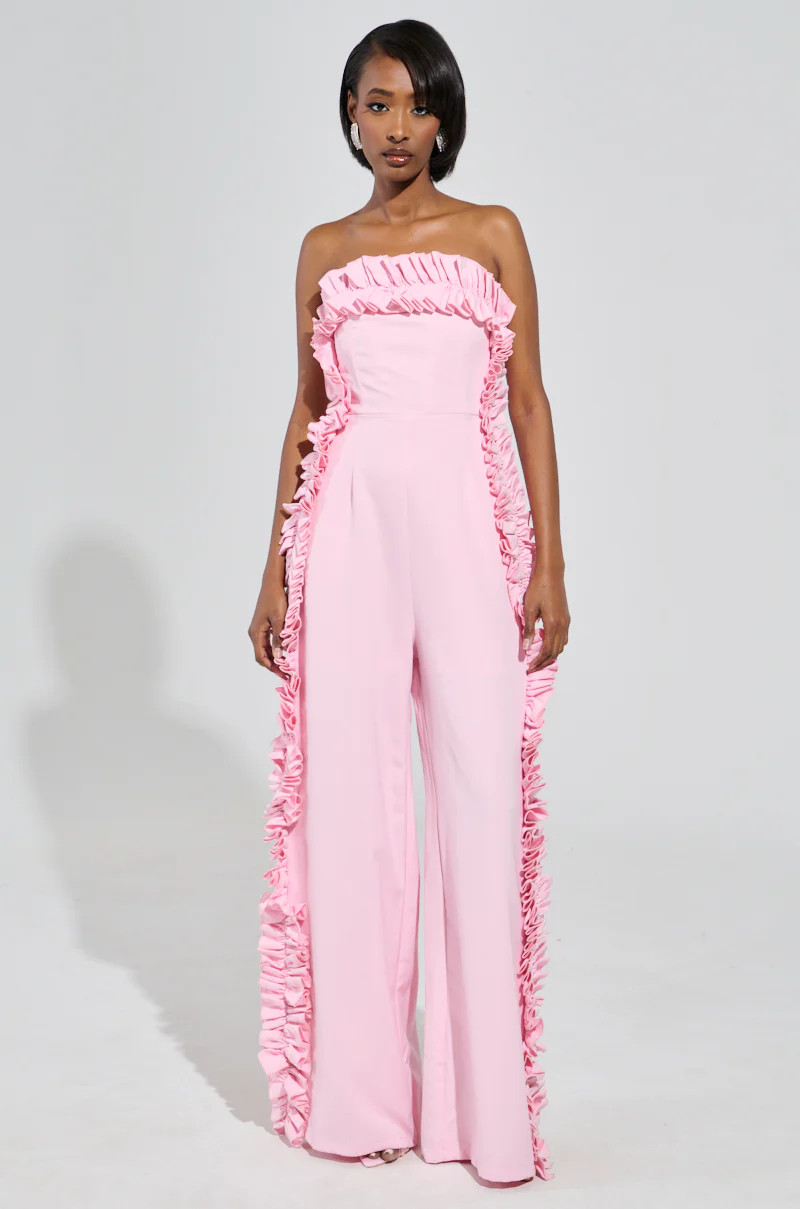MONICA RUFFLED JUMPSUIT IN PINK | AKIRA