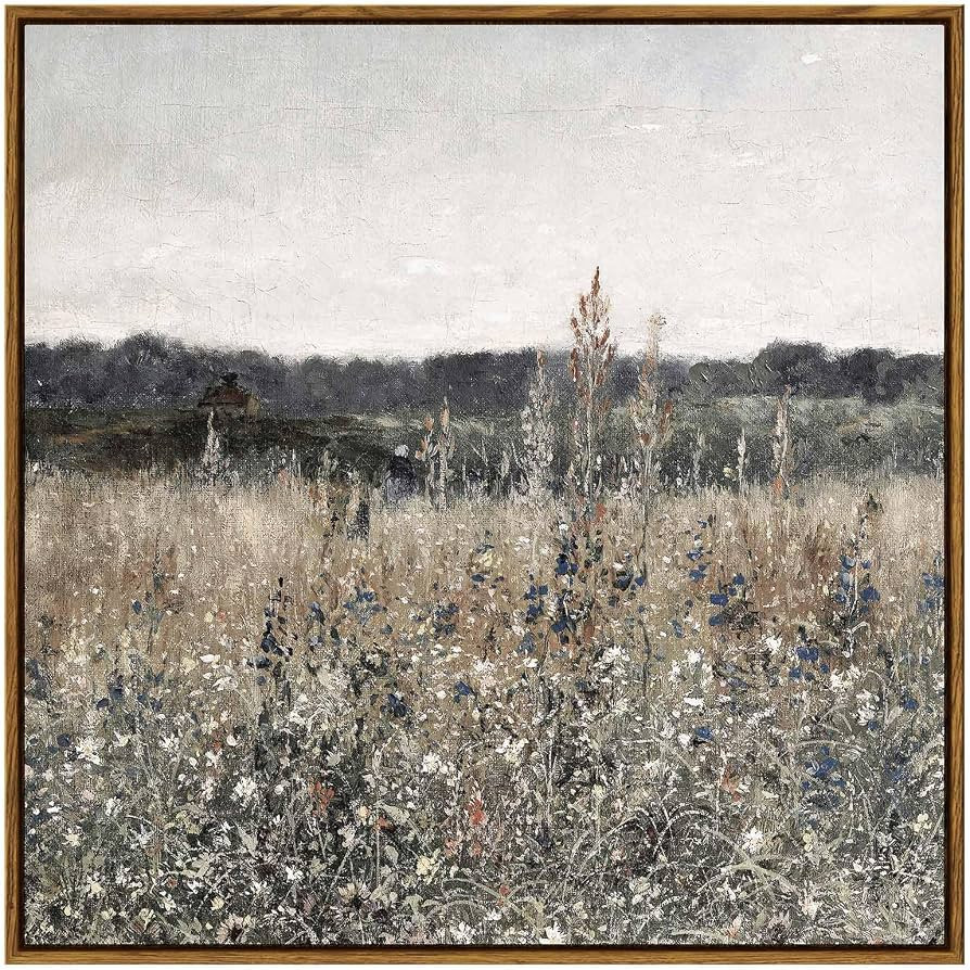 InSimSea Framed Canvas Wall Decor, Scenery Field Home Decor, 24x24in Vintage Meadow Flowers Wall ... | Amazon (US)