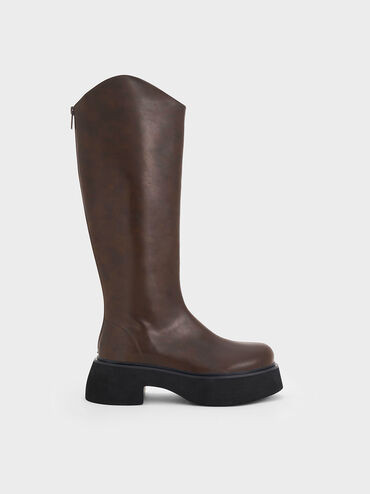 Dark Brown Cowboy Platform Knee-High Boots | CHARLES & KEITH | Charles & Keith US
