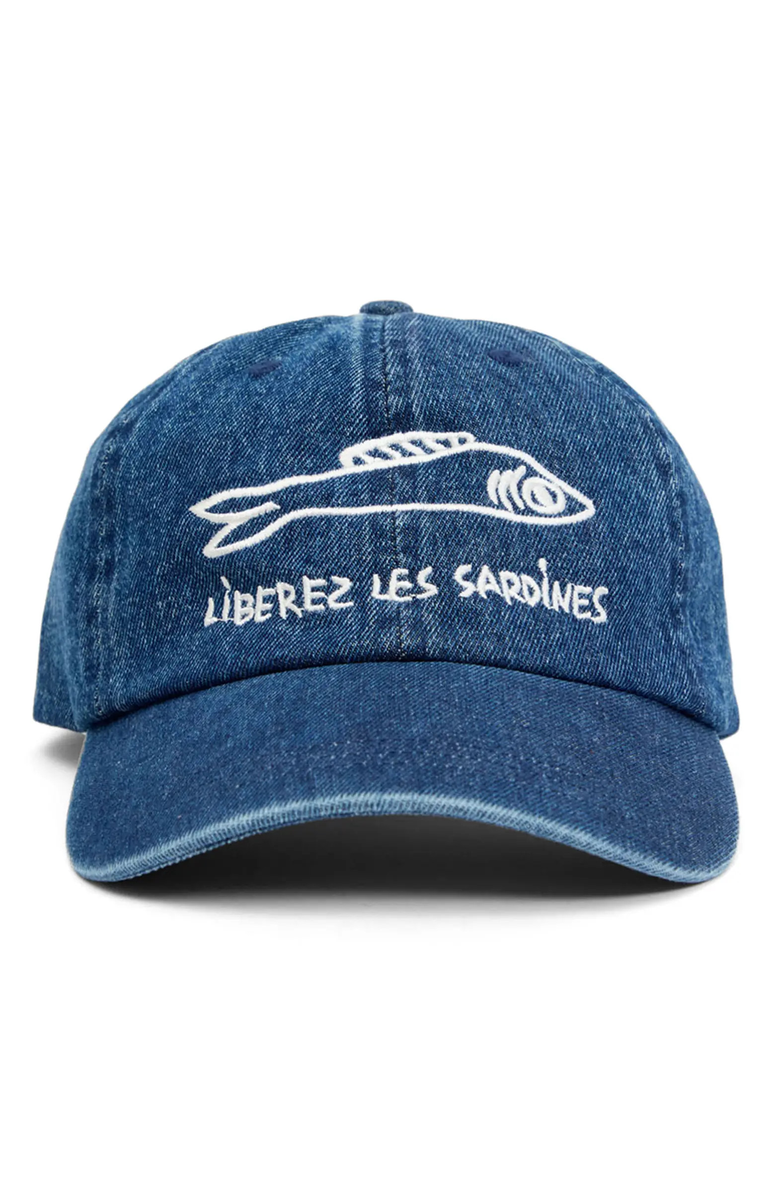 Clare V. Liberez les Sardines Embroidered Denim Baseball Cap | Nordstrom | Nordstrom