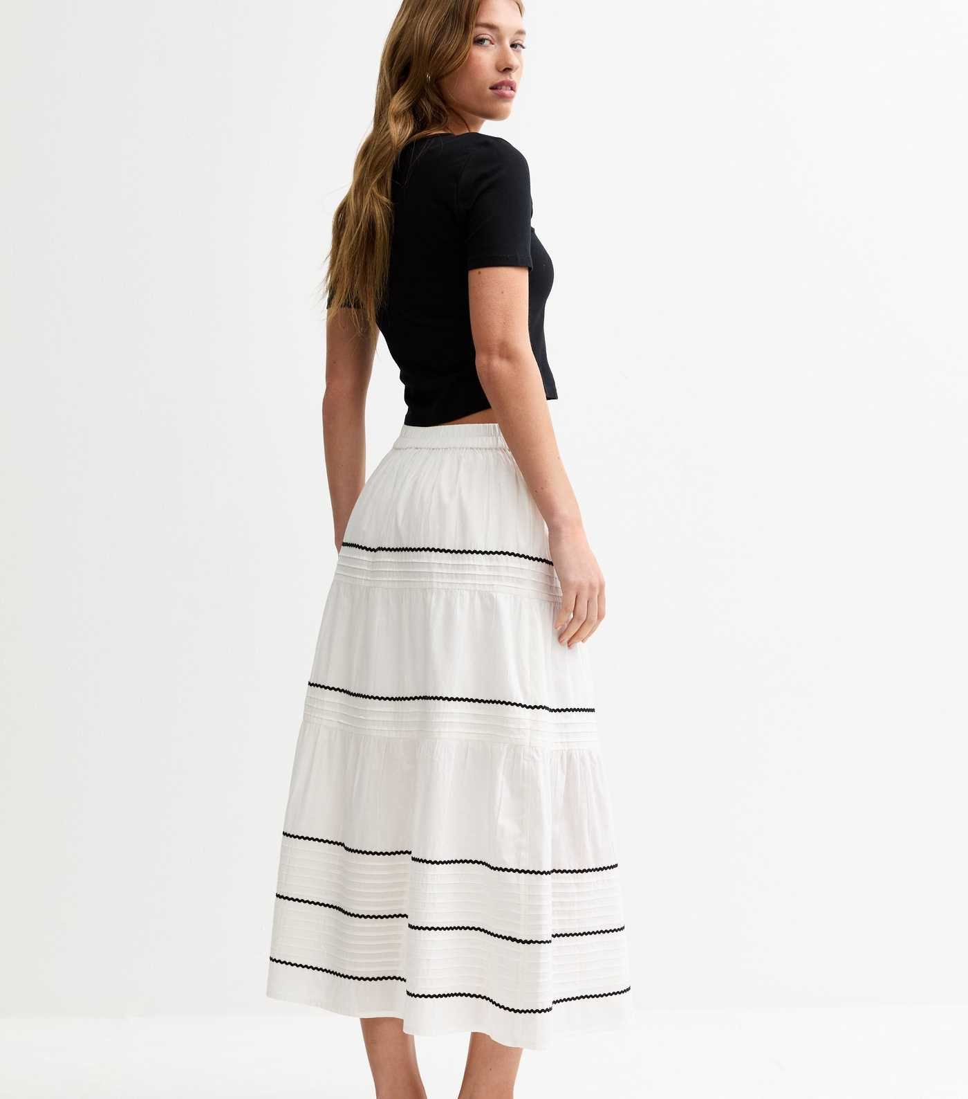 White Ric Rac Tiered Midi Skirt | New Look | New Look (UK)