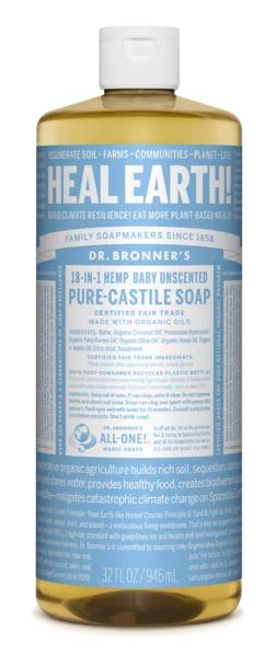 Dr. Bronner's Pure Castile Liquid Soap Unscented 32oz | Walmart (US)