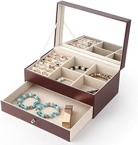 Meangood Jewelry Box Organizer 2-Layer, Jewelry Display Case with Mirror Lid & Ring Tray for Wome... | Amazon (US)