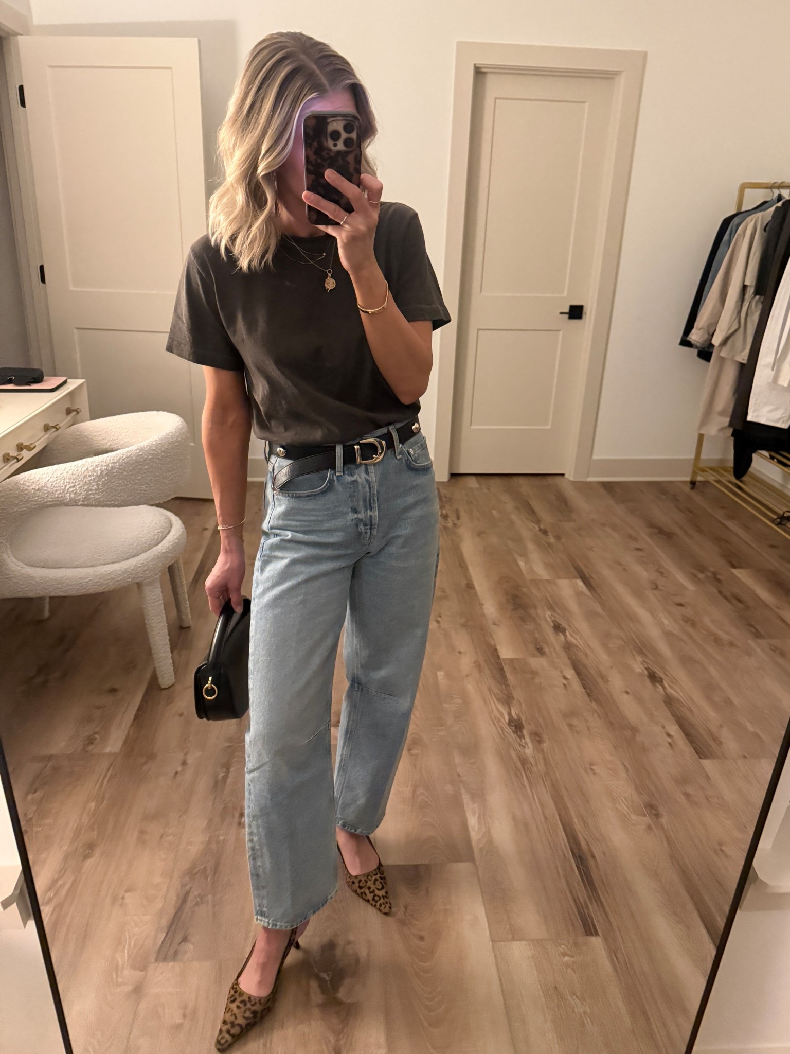 Wearing 24 jeans (sized down two), small belt, XS tee (unisex), heels tts 

#LTKOver40 #LTKootd #LTKgrwm