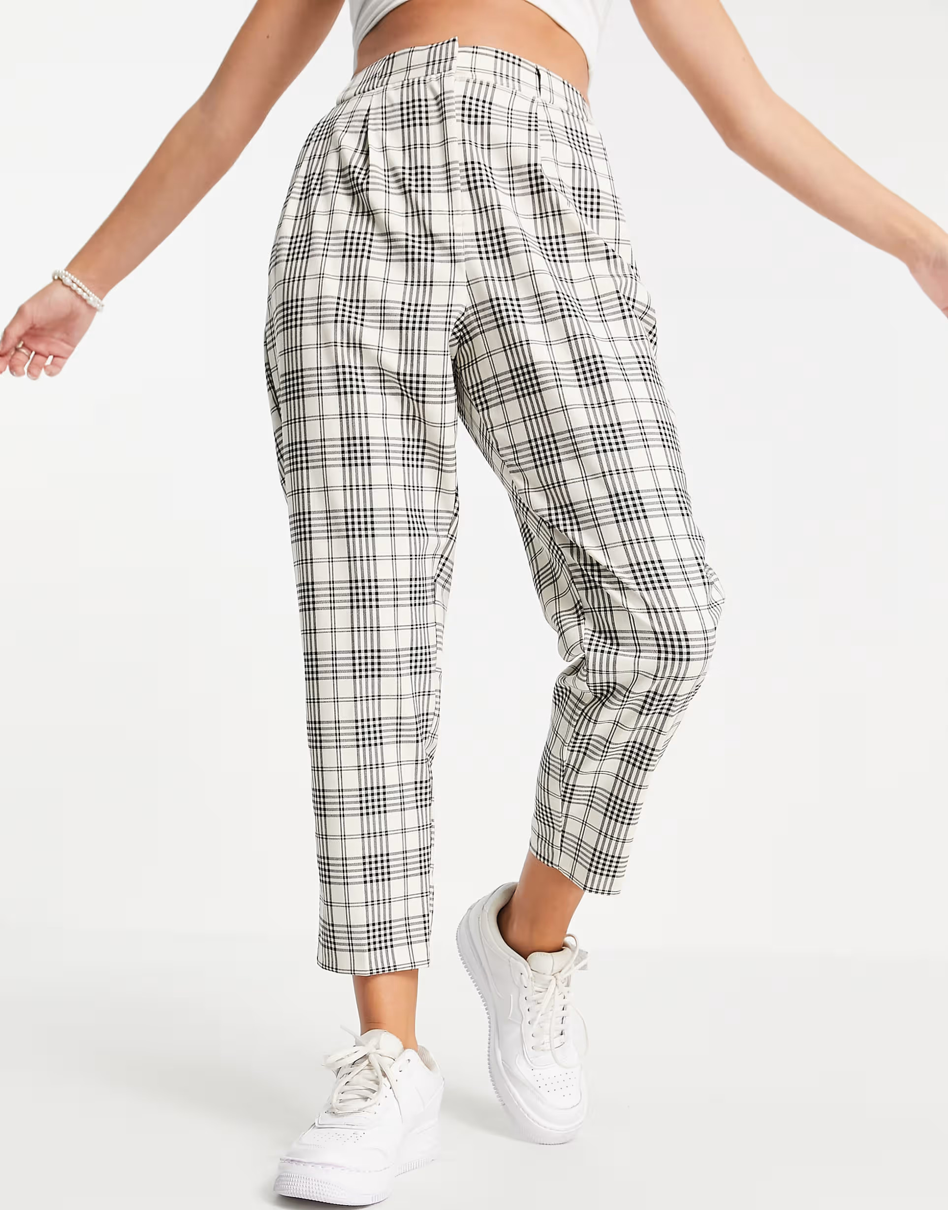ASOS DESIGN tailored smart tapered pants in ivory check | ASOS (Global)