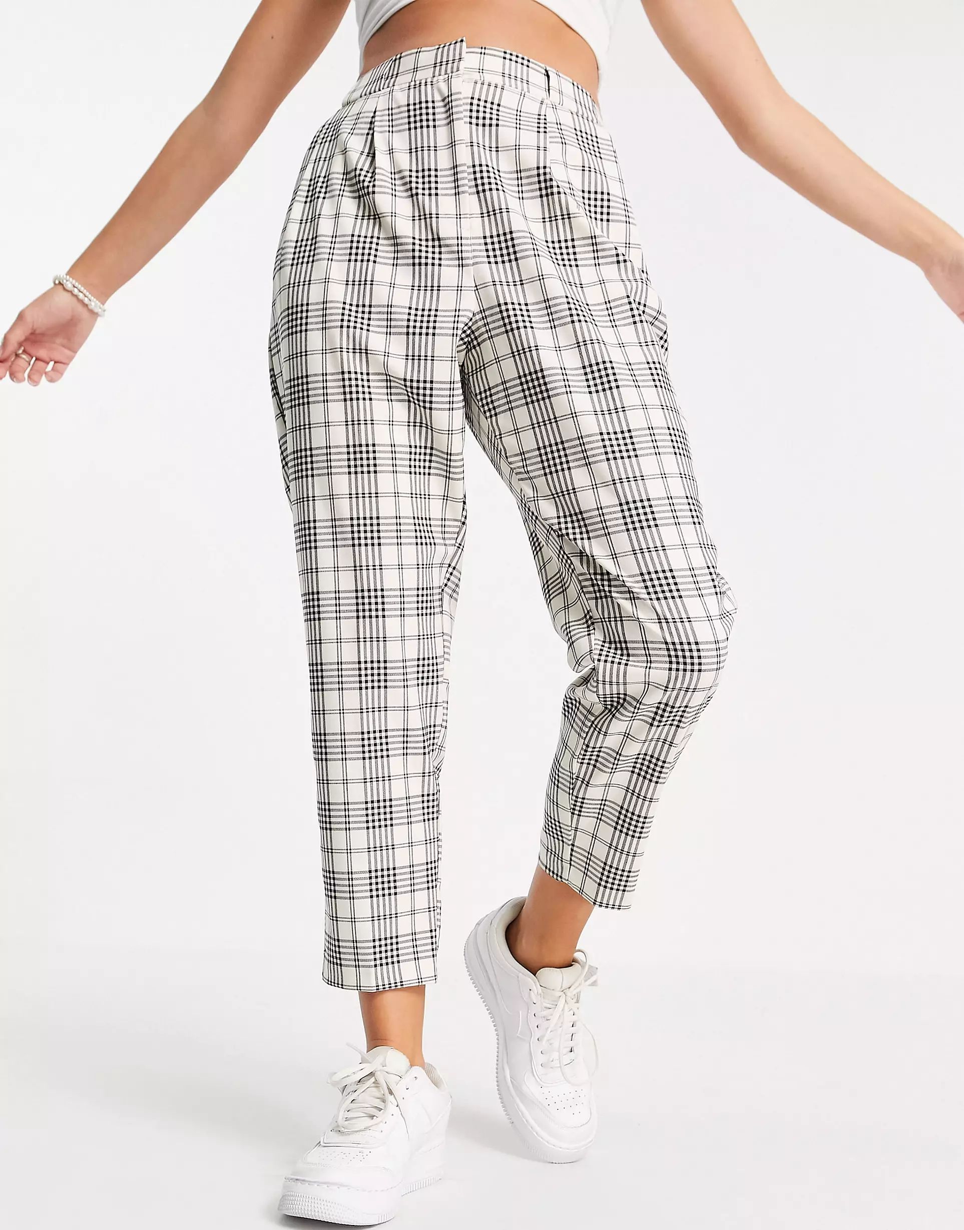 ASOS DESIGN tailored smart tapered pants in ivory check | ASOS (Global)