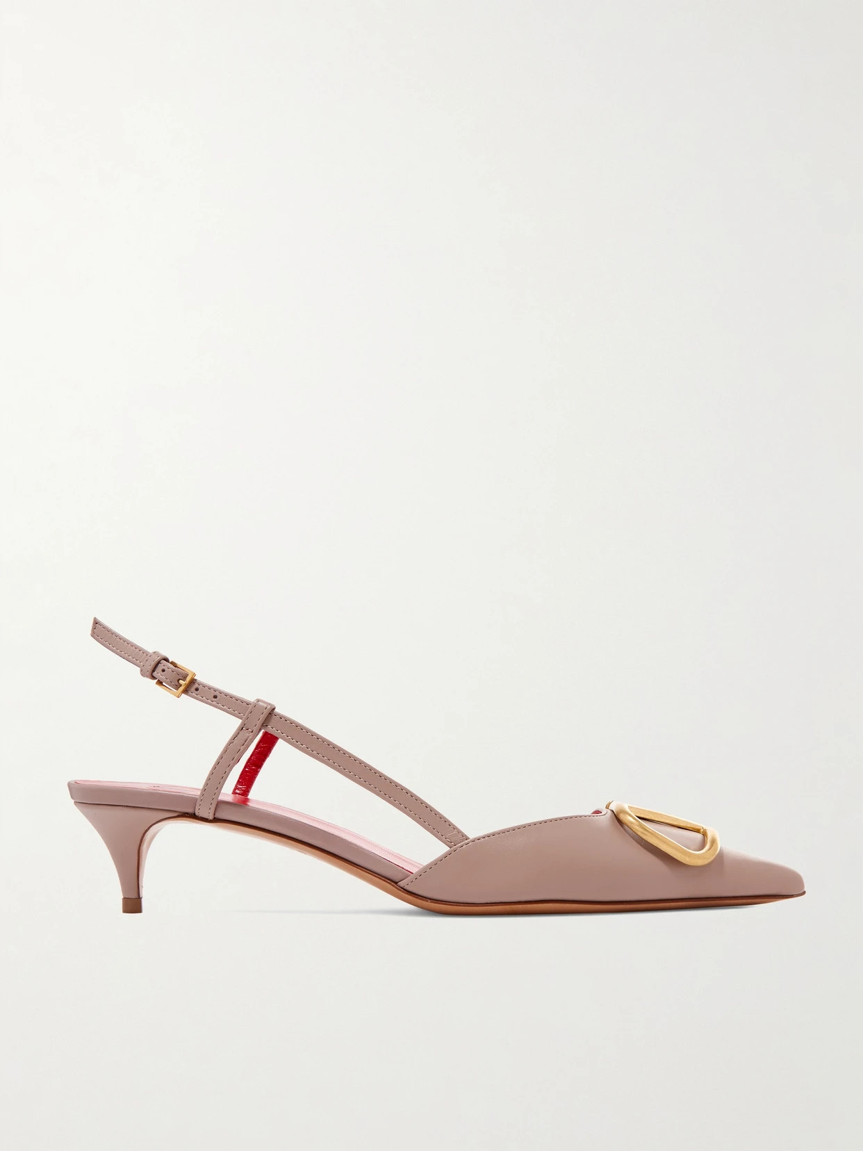 Valentino Garavani - Valentino Garavani Go Logo 40 Embellished Leather Slingback Pumps - Pink | NET-A-PORTER (US)