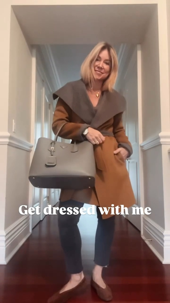 Embracing the groutfit (who knew there was a word for an all gray outfit?) Also, my camel and gray wrap coat is on sale for under $100 right now. Perfect for layering for chilly mornings, and is a great neutral. 

Gray cashmere sweater + gray skinny jeans + wrap coat + suede flats 