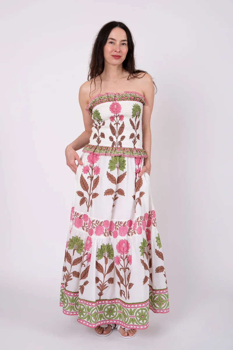 Strapless Bandeau Top | Pink/Peridot Dahlia | SUE SARTOR