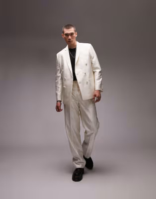 Topman relaxed double breasted suit in white | ASOS (Global)