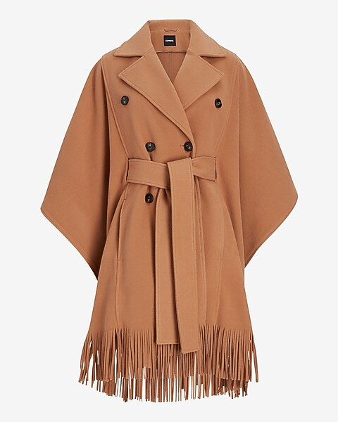Wool-Blend Fringe Poncho Coat | Express
