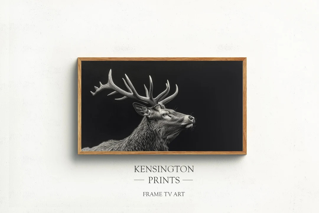 Samsung Frame TV Digital Art, Stag Deer, Animal Art, Wildlife Digital Download, Black and White, ... | Etsy (US)