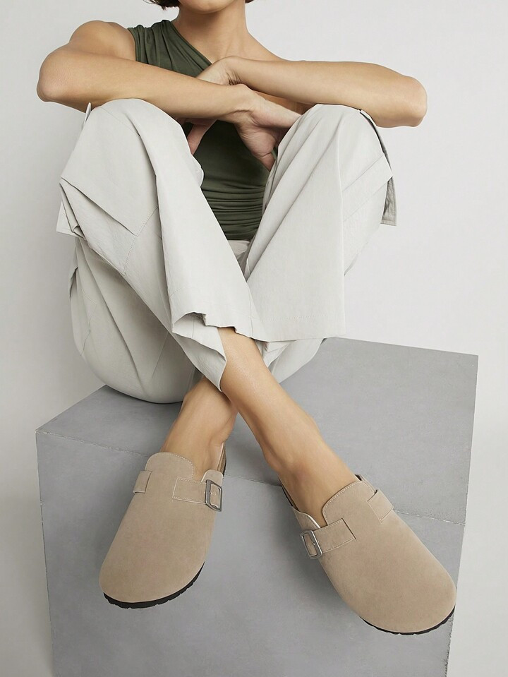 SHUZIA Women's Taupe Suede Clogs Mules Sandals | SHEIN USA | SHEIN