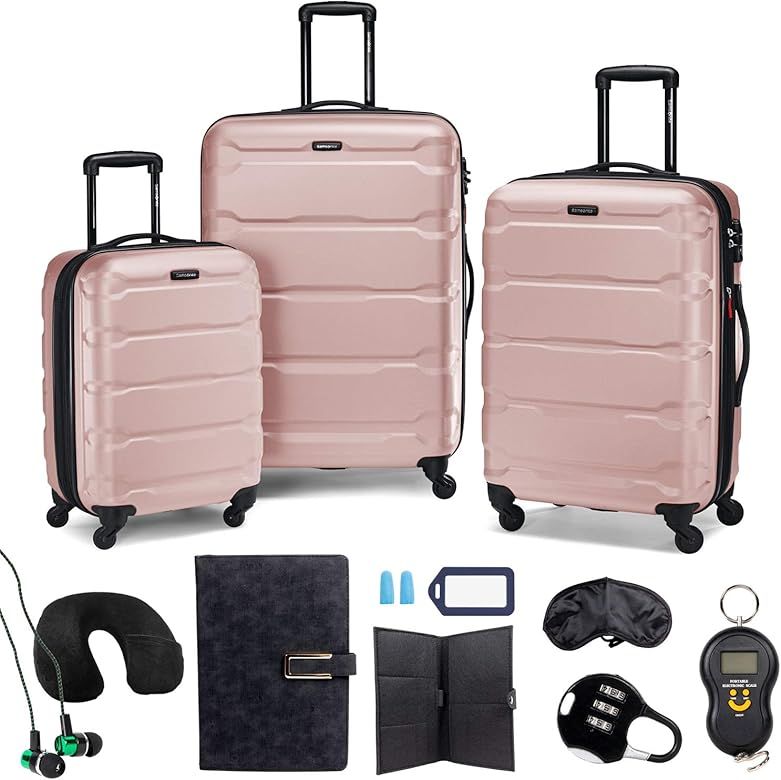 Samsonite Omni Hardside Nested Luggage Spinner Set, Pink w/ 10pc Accessory Kit | Amazon (US)