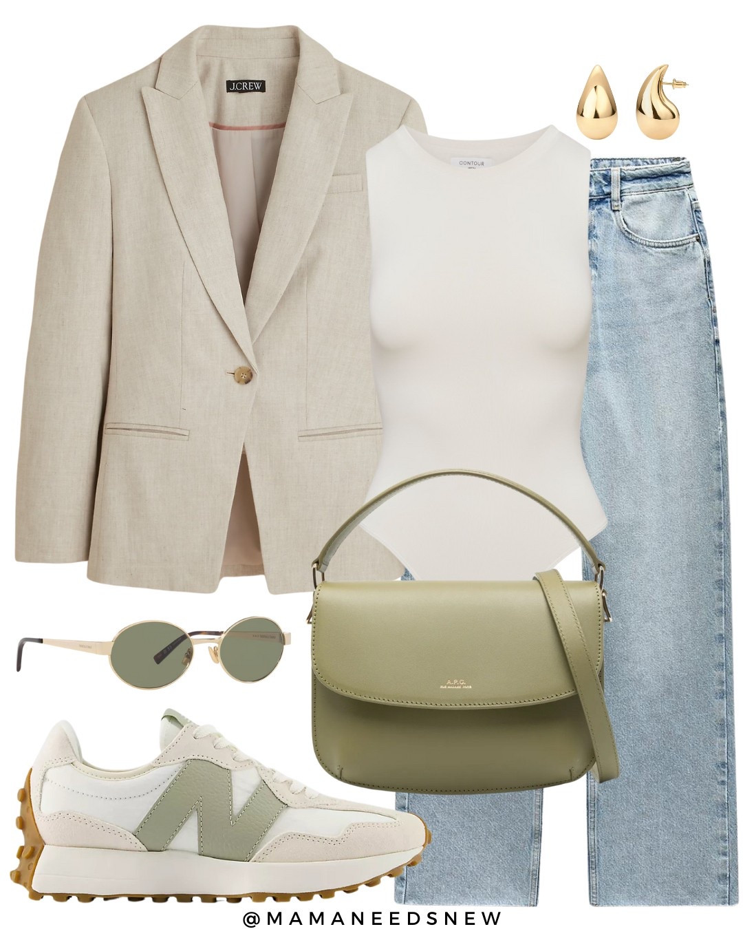 A spring outfit with blazer, jeans, bodysuit, top handle / crossbody bag, sneakers 💚

#LTKStyleTip #LTKItBag #LTKSaleAlert