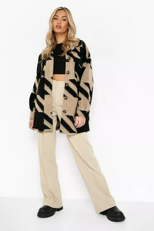 Oversized Dogtooth Shacket | Boohoo.com (US & CA)