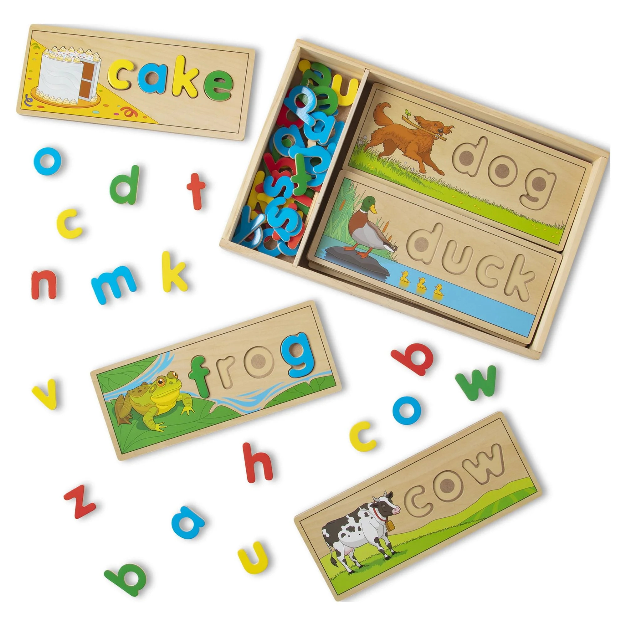 Melissa & Doug Wooden See & Spell, 8 Spelling Boards and 64 Letter Pieces, Toddler Toys | Walmart (US)