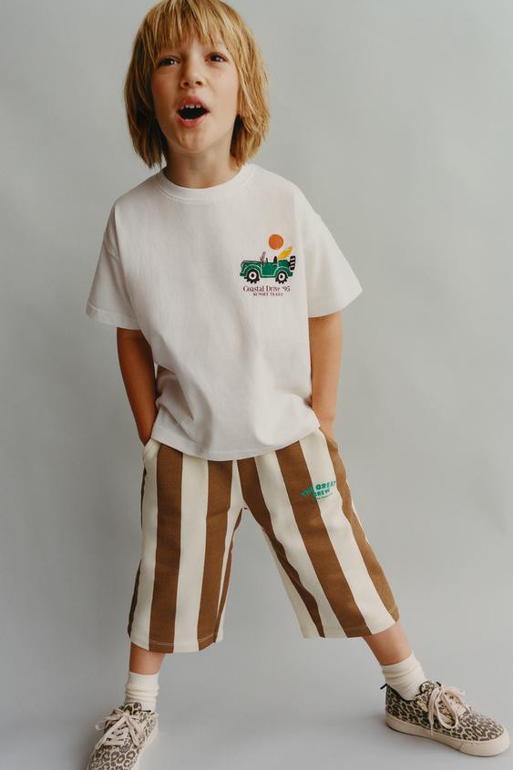 STRIPED AND TEXT LONG SHORTS | Zara US