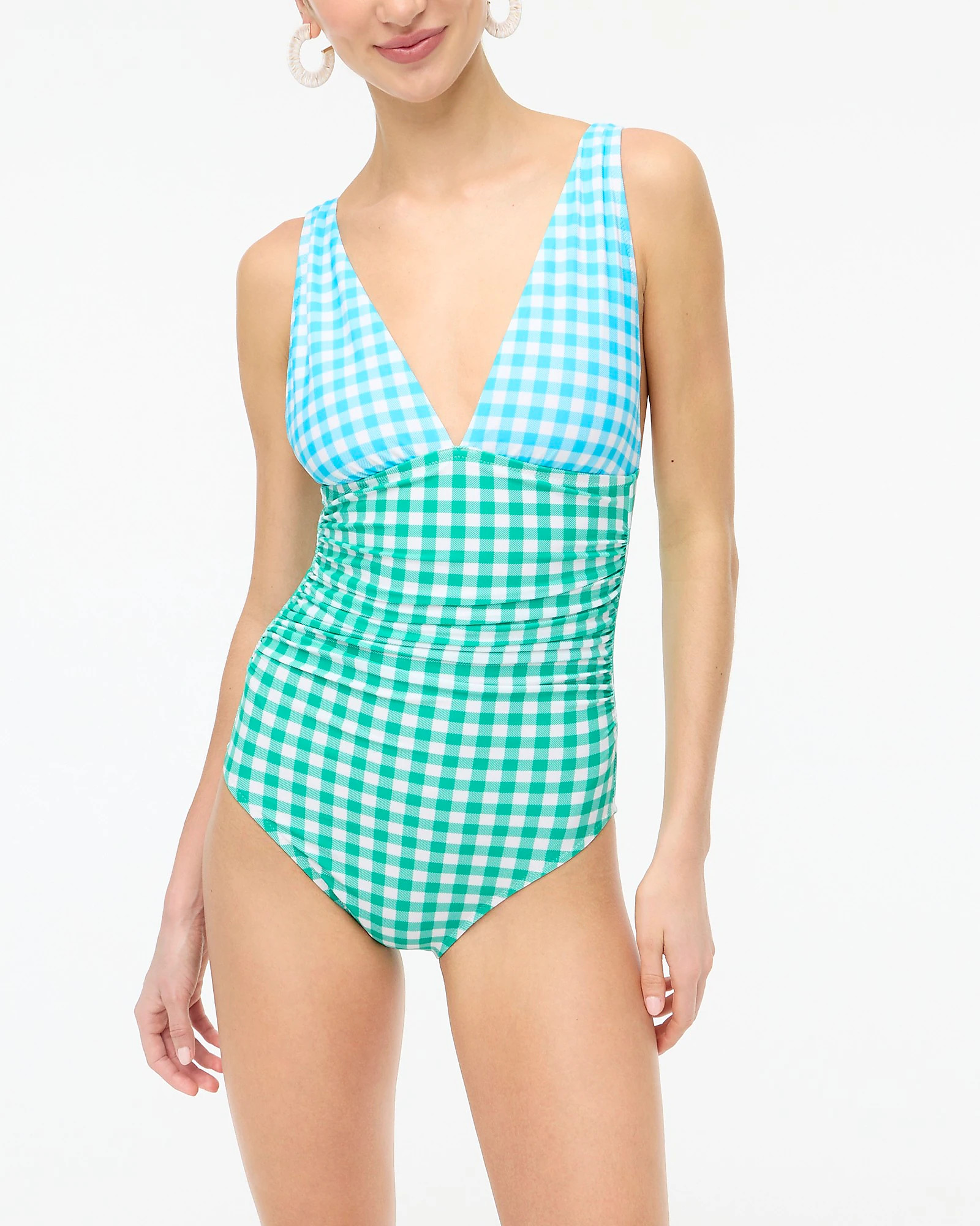 Gingham V-neck one-piece swimsuit | J.Crew Factory