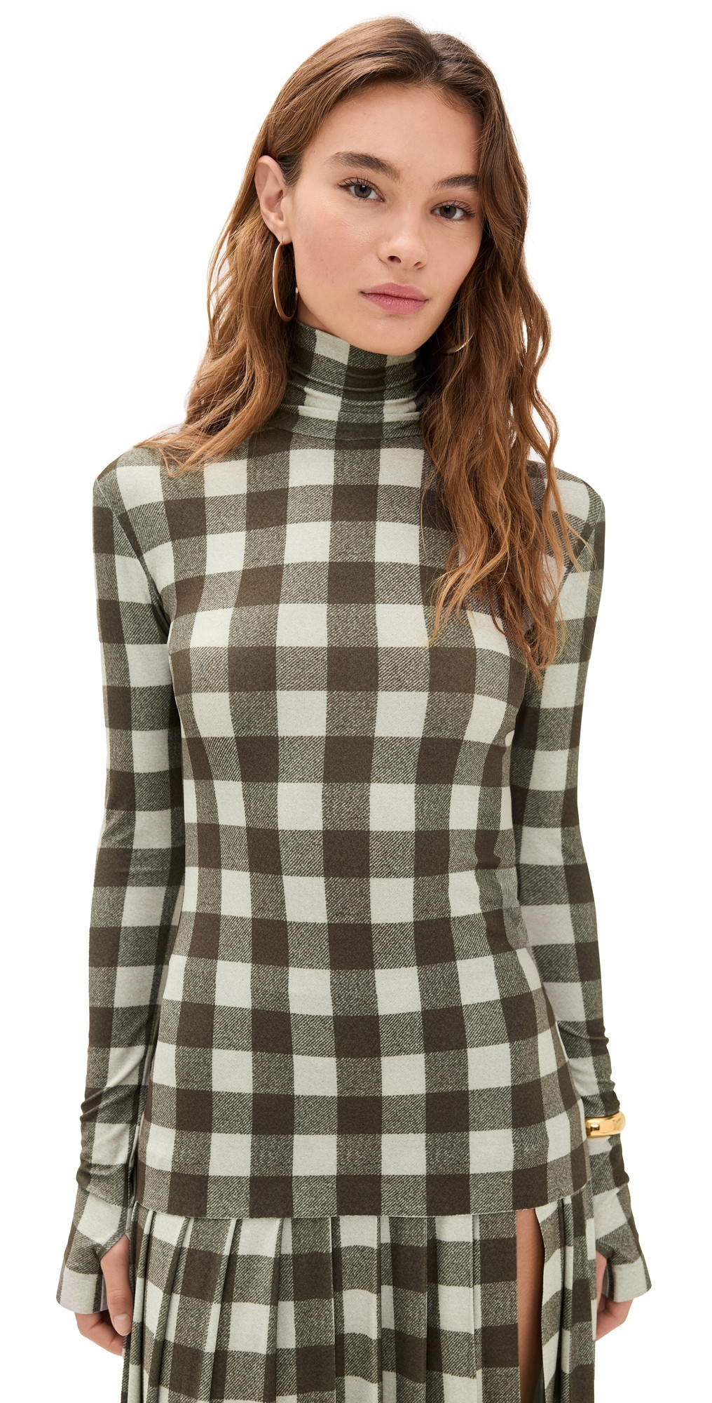 Norma Kamali Slim Fit Long Sleeve Turtle Top BARK BOX PLAID XXS | Shopbop