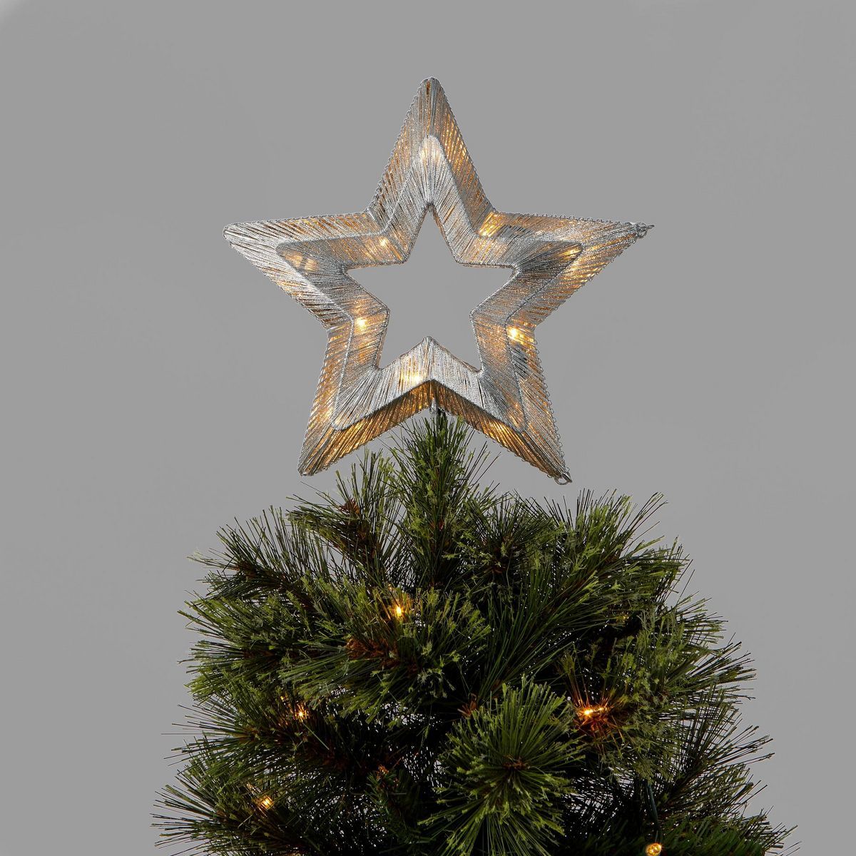 11in Lit Wrapped Open Star Tree Christmas Topper Silver - Wondershop™ | Target