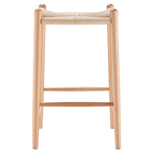 Peyton Mid Century Natural Rush Seat Wood Frame Backless Counter Stool | Kathy Kuo Home