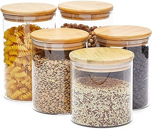 Glass Canisters with Airtight Bamboo Lids, 3 Sizes for Pantry Storage (5 Pack) | Amazon (US)