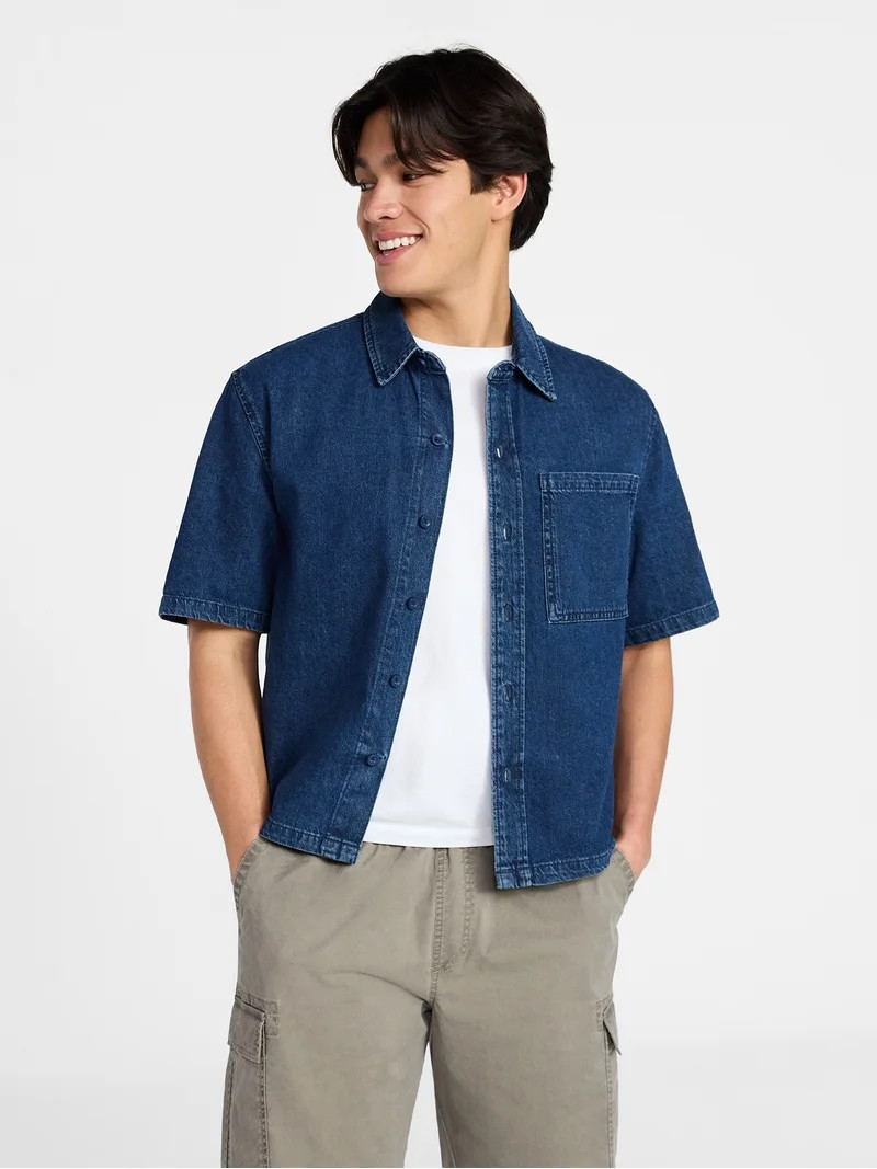 No Boundaries Boxy Shirt with Short Sleeves, Men's XS-5XL | Walmart (US)