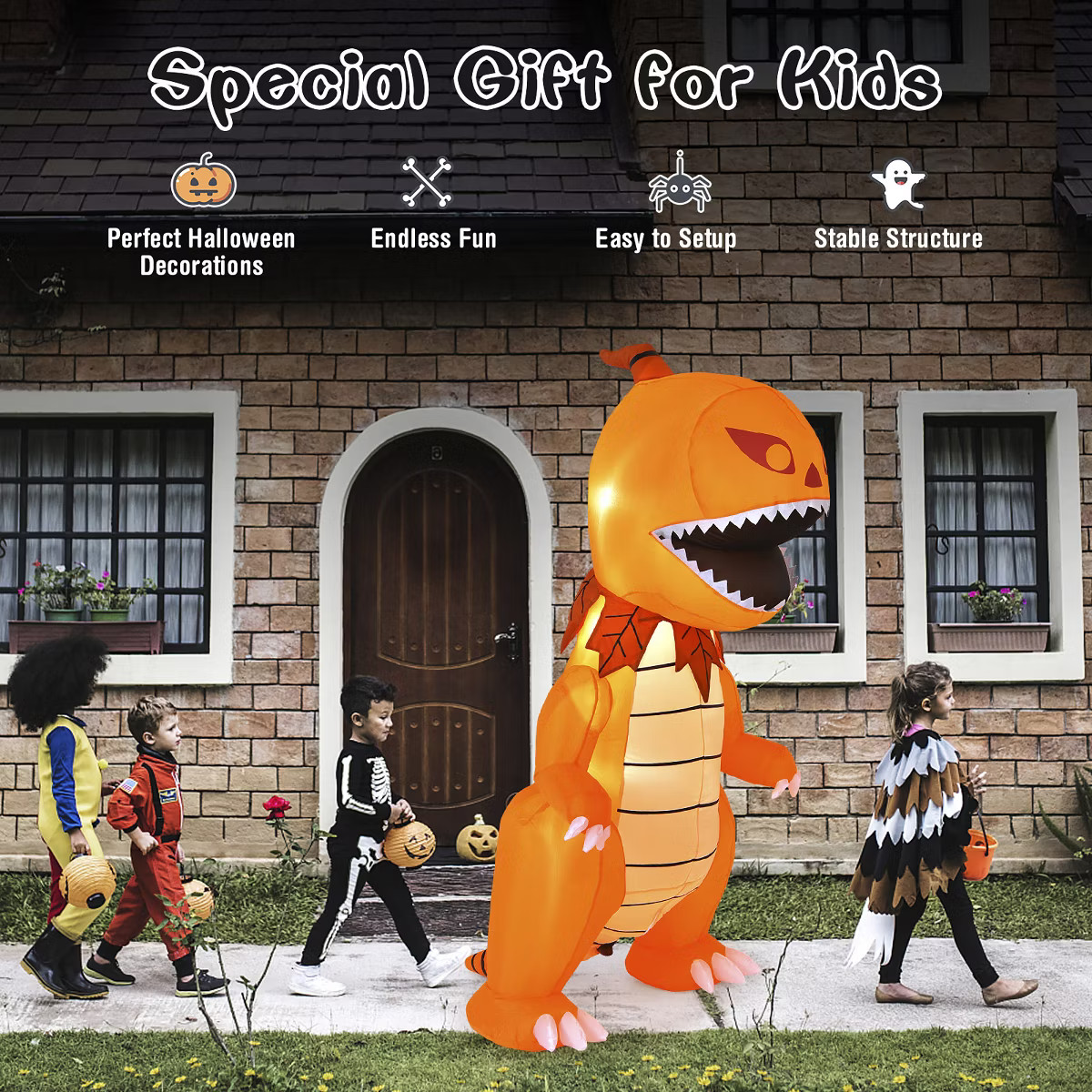 Costway 8FT Halloween Inflatable Pumpkin Head Dinosaur Blow Up with LED Lights | Target