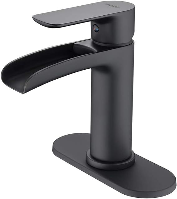 NEWATER Waterfall Spout Brass Bathroom Sink Faucet Basin Mixer Tap Matte Black Single Handle | Amazon (US)