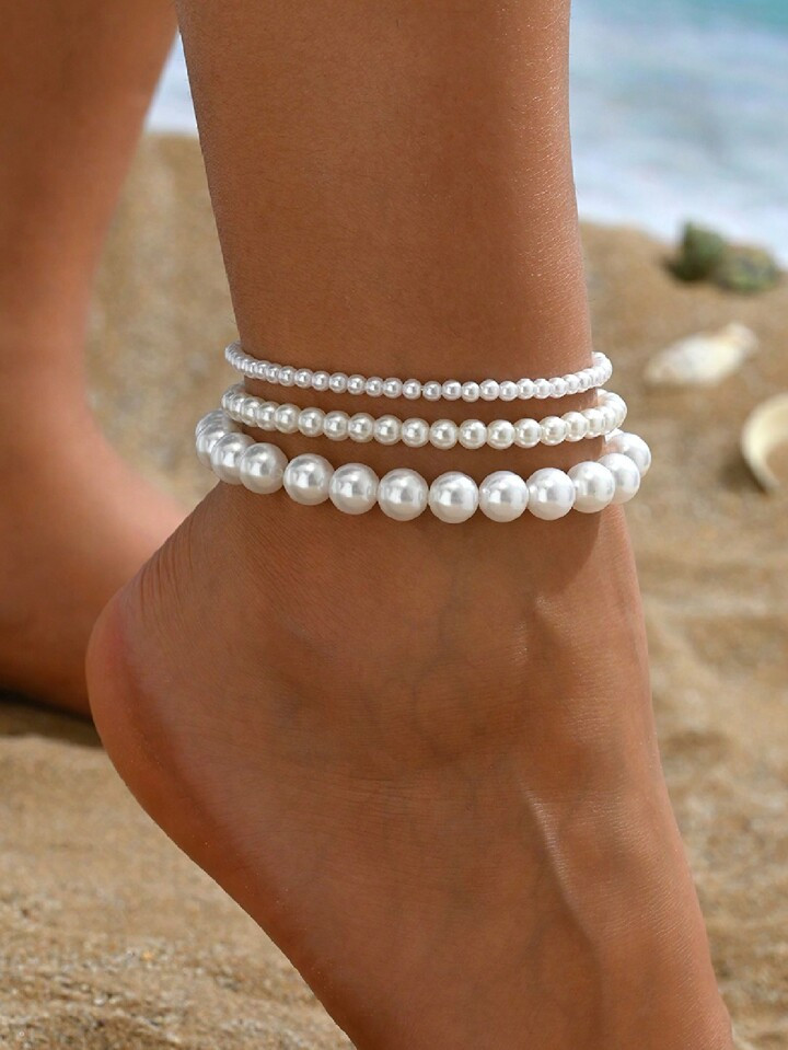 3pcs/Set Vintage Faux Pearl Jewelry Anklet, Simple And Elegant Design For Women's Feet, Suitable ... | SHEIN