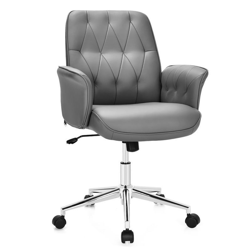 Costway Modern Home Office Leisure Chair PU Leather Adjustable Swivel w/ Armrest | Target