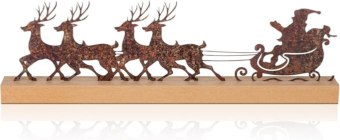 Soaoo Christmas Table Decorations Metal Santa Sleigh Decor With Wooden Base Rustic Holiday Xmas P... | Amazon (US)