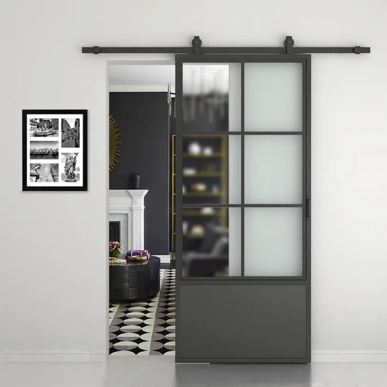 Glass and Metal Barn Door with Installation Hardware Kit | Wayfair North America