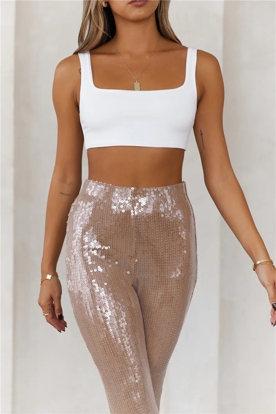 Grooving Sequin Wide Leg Pants Beige | Hello Molly (AU)
