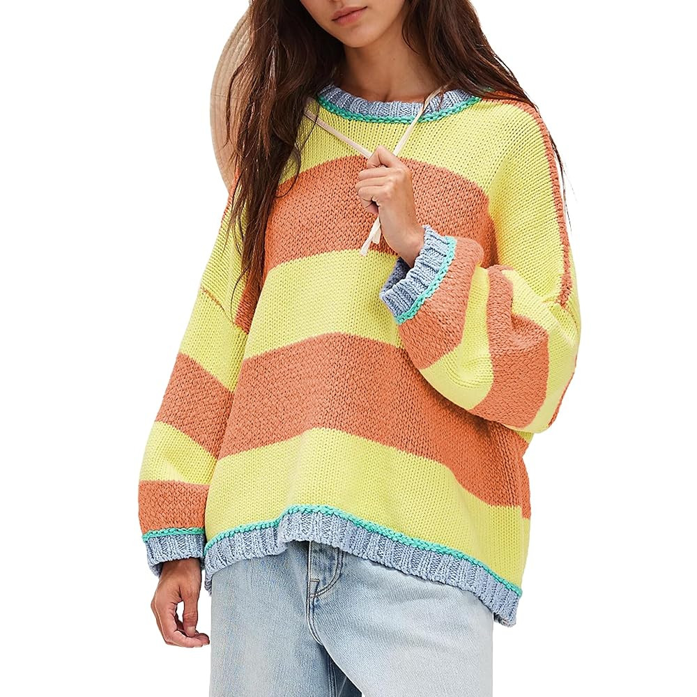 Songling Women Tops Casual Color Block Striped Long Sleeve Cute Outfits Knit Summer Fashion Cloth... | Amazon (US)
