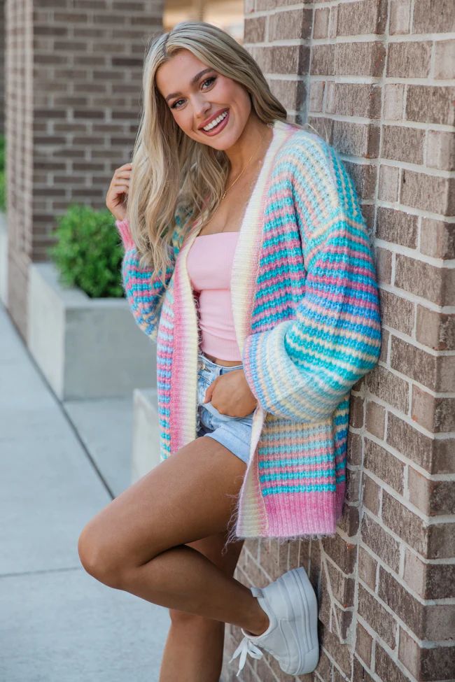 Authentic Affection Multi Striped Cardigan | Pink Lily