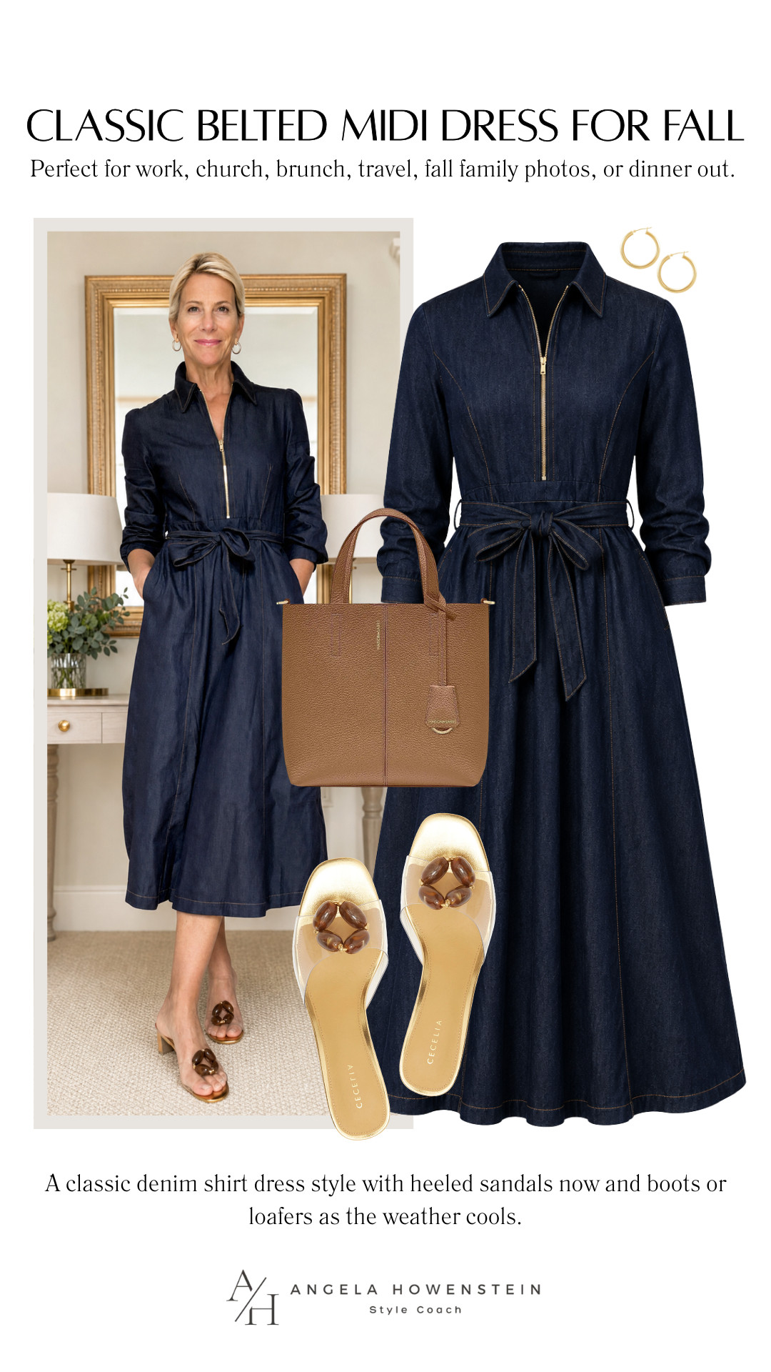 This denim shirt dress is a timeless wardrobe staple you’ll wear for years. The flattering tie waist creates a beautiful silhouette, while the zip-front detail gives it a modern touch. Dress it up or down for work, church, brunch, travel, fall family photos, or dinner out, just switch your shoes and bag to fit the occasion.

👩‍💻 LTK PRO TIPS
❤️ Heart = Support my posts ;-)
🔖 Save = Get sale & restock alerts for the things you love!
📋 Lists = Keep favorites organized (List ideas: Christmas, Birthdays, and Vacations!)
📲 Share = Send lists and products to a friend (or your daughters like me).
💬 Comment = Ask me anything, and I’ll answer. ;-) 

 #LTKootd #LTKOver40 #LTKWedding